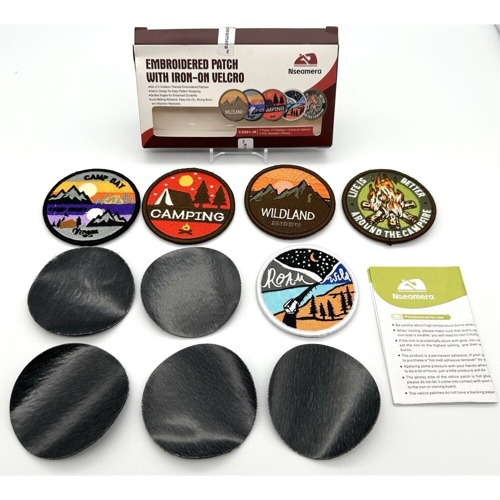 NIB Nseamera CX001-IR 5pc 3" Camping Wilderness Iron-On Hook Loop Patches